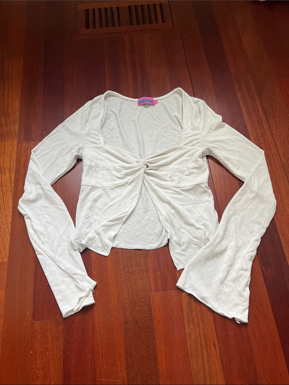 Edikted White Twist-Front Long Sleeve Top